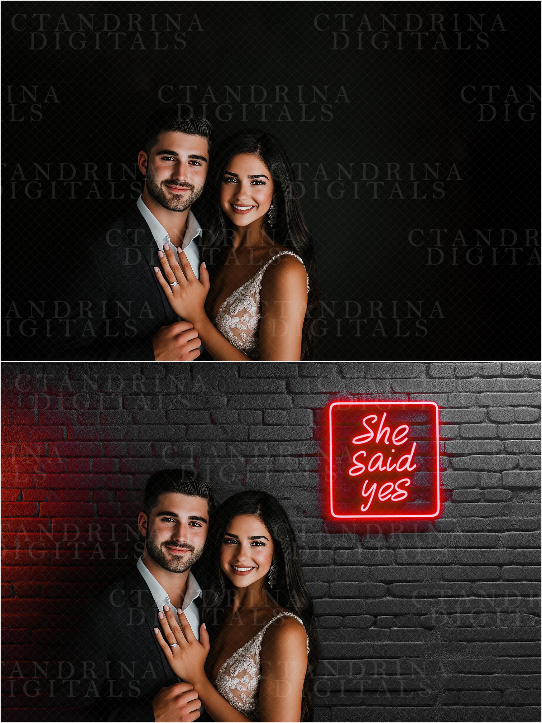 Valentine Black Brick Neon Sign Digital Backdrops, Digital Backdrops for Photoshop, Valentine's Day Backdrops, Neon Sign Digital Backgrounds