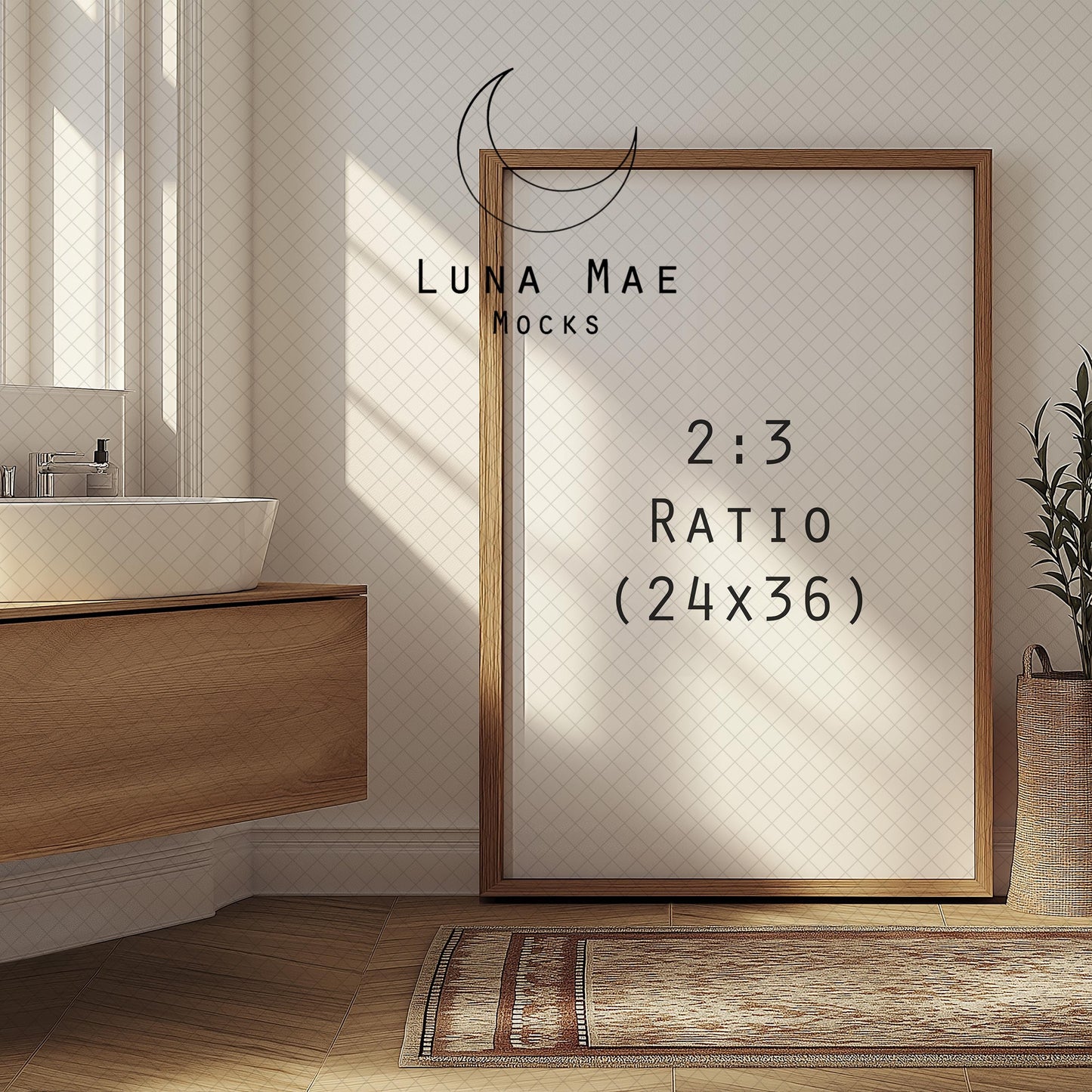 Vertical Frame Mockup, Bathroom Wall Art Mockup PSD & JPG, Interior Wooden Frame Mockup, Minimal Style Digital Print and Poster Shop Mockup