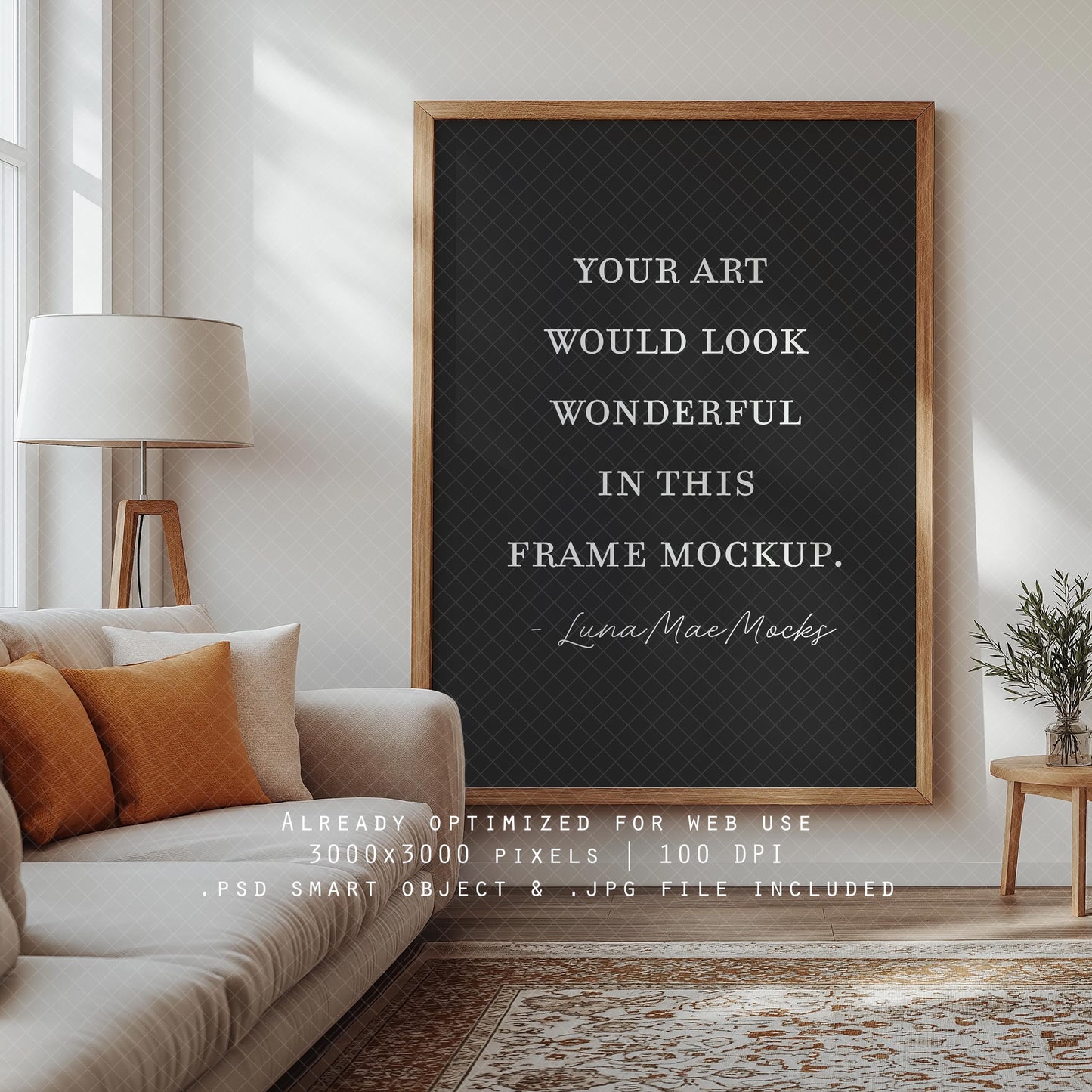 Vertical Frame Mockup, Bedroom Wall Art Mockup PSD & JPG, Interior Wooden Frame Mockup, Minimal Style Digital Print and Poster Shop Mockup