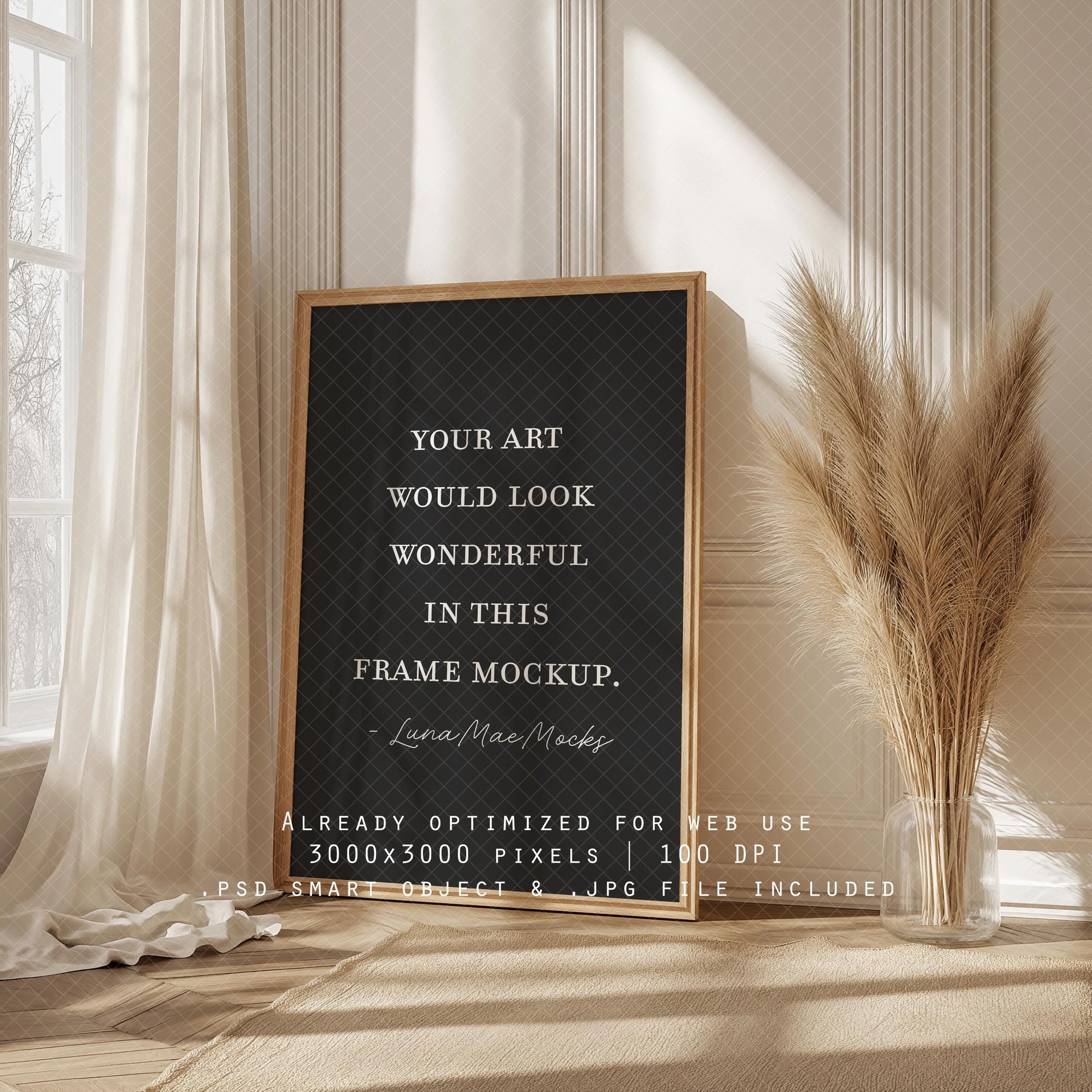 Vertical Frame Mockup, Beachy Wall Art Mockup PSD & JPG, Interior Wooden Frame Mockup, Minimal Style Digital Print and Poster Shop Mockup