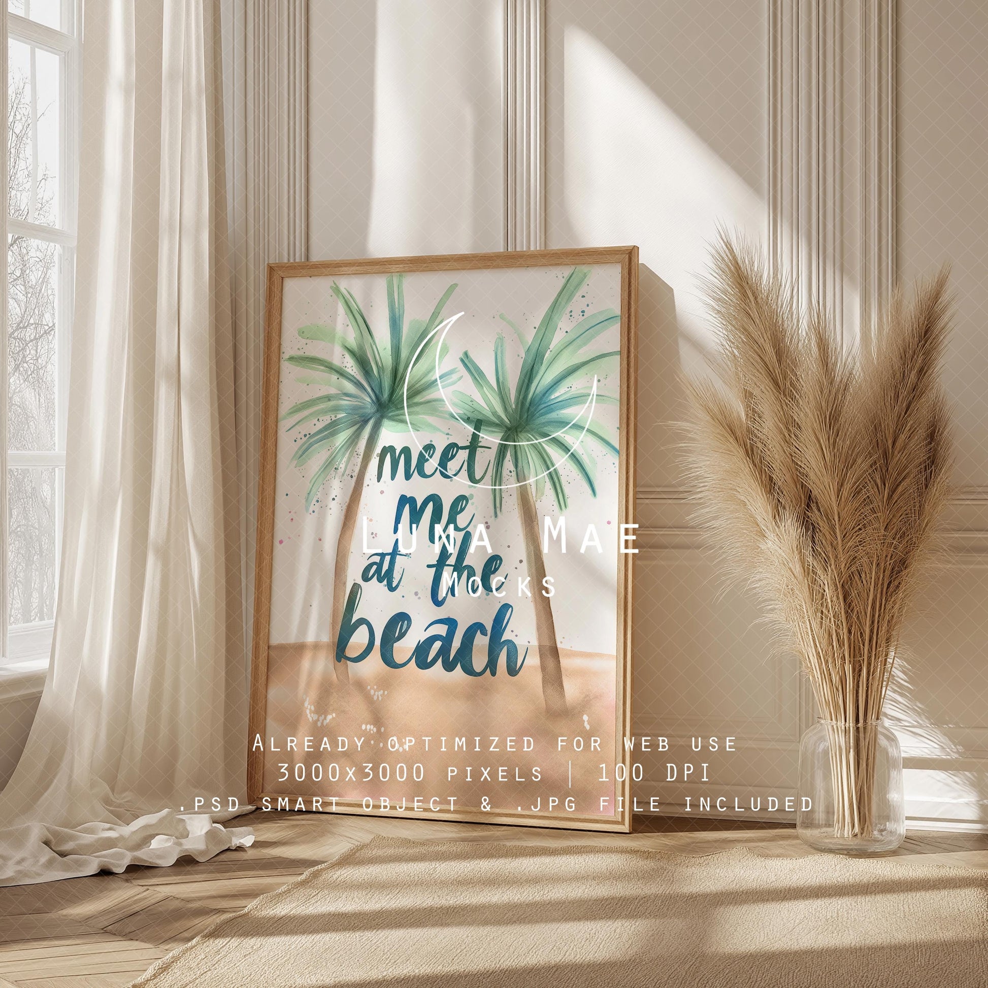 Vertical Frame Mockup, Beachy Wall Art Mockup PSD & JPG, Interior Wooden Frame Mockup, Minimal Style Digital Print and Poster Shop Mockup