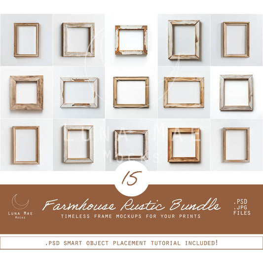 Frame Mockup Bundle, Minimal Farmhouse Rustic Mockups PSD & JPG, Interior Wooden Frame Mockup, Minimal Style Digital Print and Poster Mockup