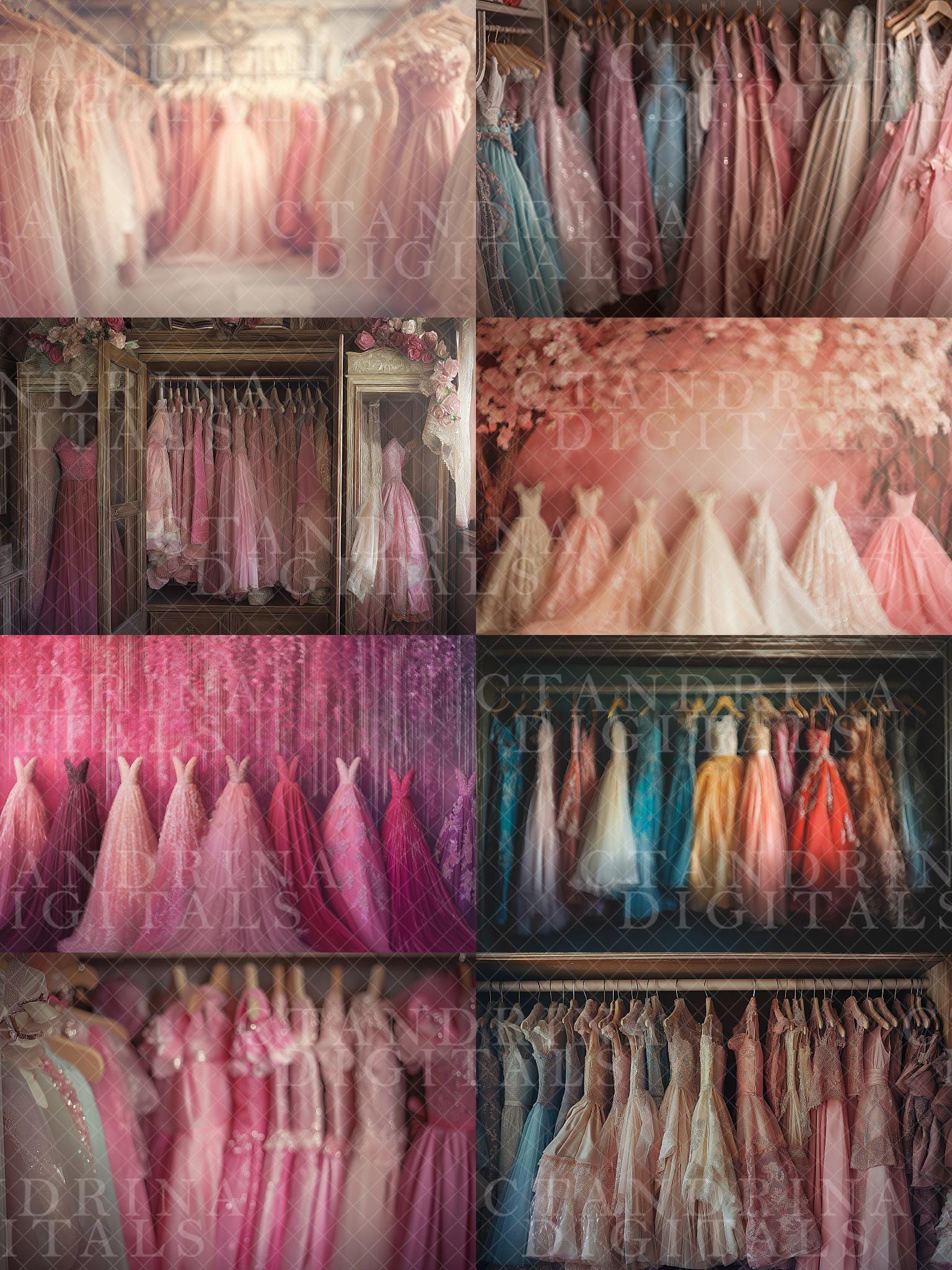 Princess Wardrobe Digital Backdrops, Dreamy Princess Dress Closet Digital Backgrounds for Photoshop, Fun Material Girl Digital Backdrops