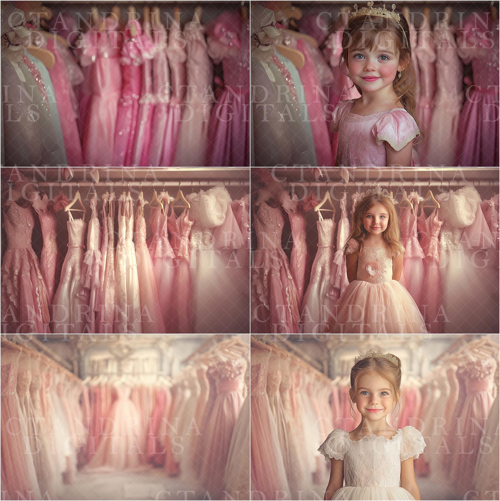 Princess Wardrobe Digital Backdrops, Dreamy Princess Dress Closet Digital Backgrounds for Photoshop, Fun Material Girl Digital Backdrops