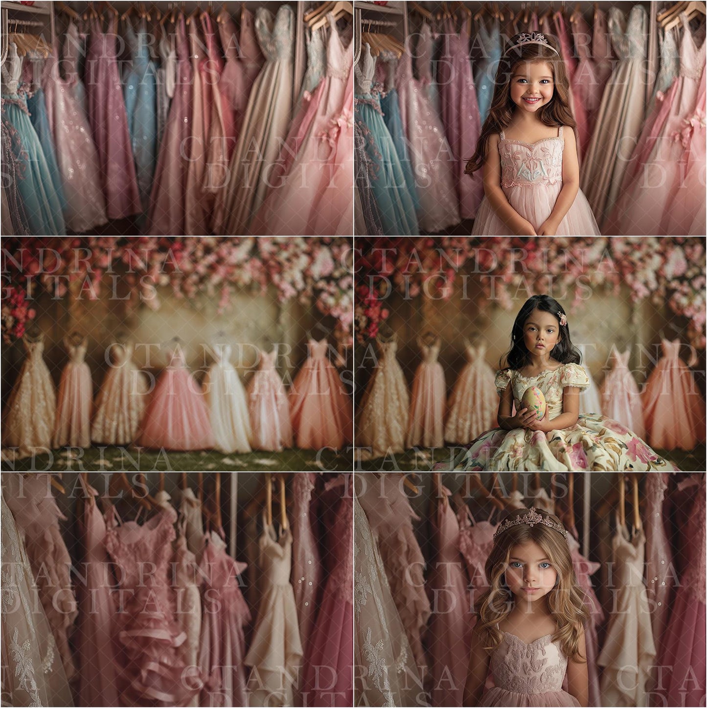 Princess Wardrobe Digital Backdrops, Dreamy Princess Dress Closet Digital Backgrounds for Photoshop, Fun Material Girl Digital Backdrops