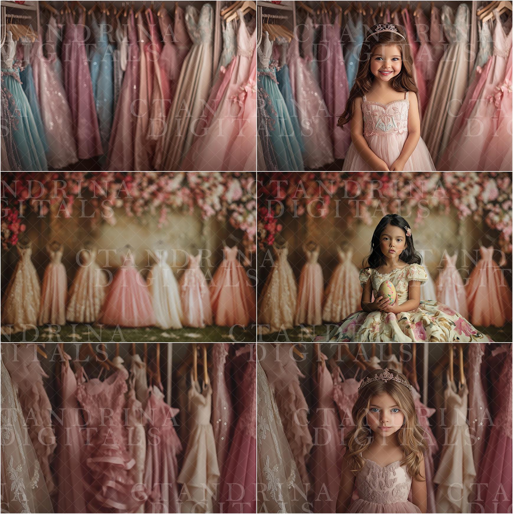 Princess Wardrobe Digital Backdrops, Dreamy Princess Dress Closet Digital Backgrounds for Photoshop, Fun Material Girl Digital Backdrops