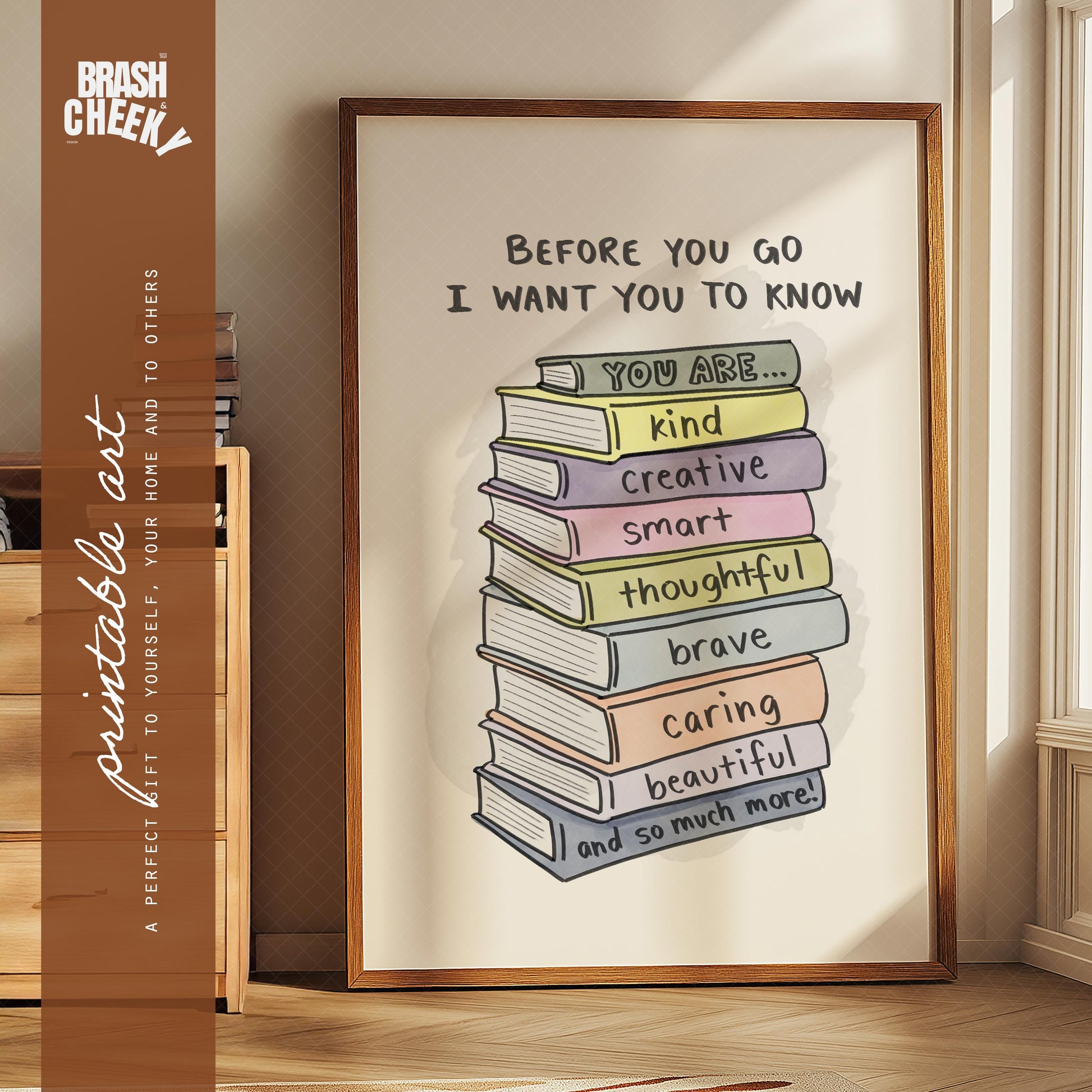 Colorful Stacked Books Affirmation PRINTABLE, Child Affirmation Digital Print, Hand Drawn Before You Go Classroom Wall Art, Teacher Gifts