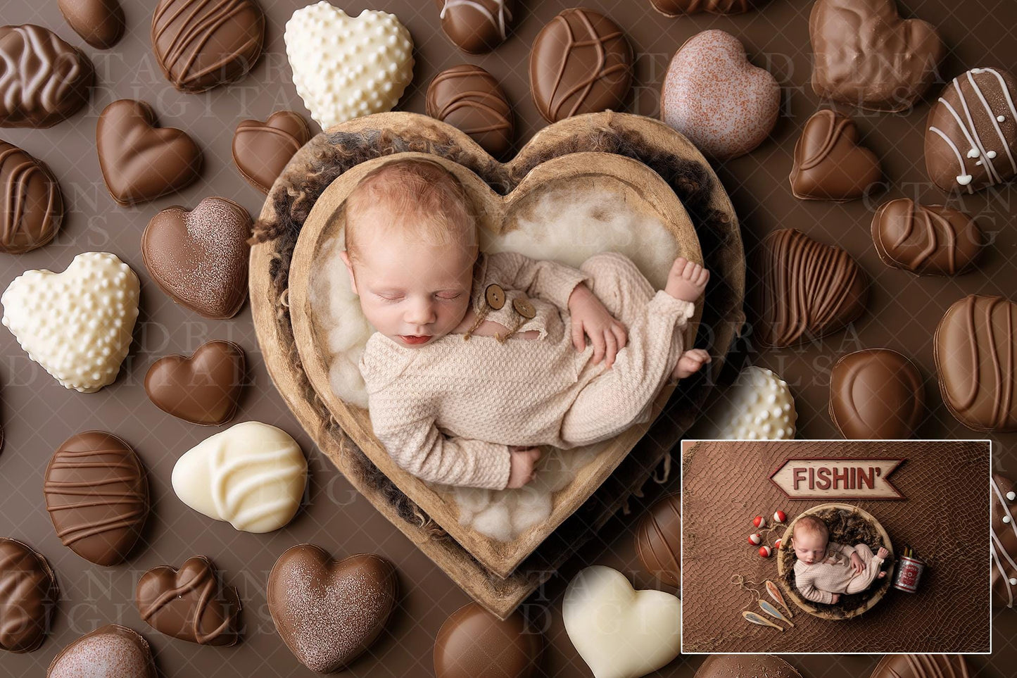 3 Candy Chocolate Newborn Digital Backdrops, Valentine Newborn Digital Background, Candy Backdrop, Heart Bowl Digital Backdrop for Photoshop