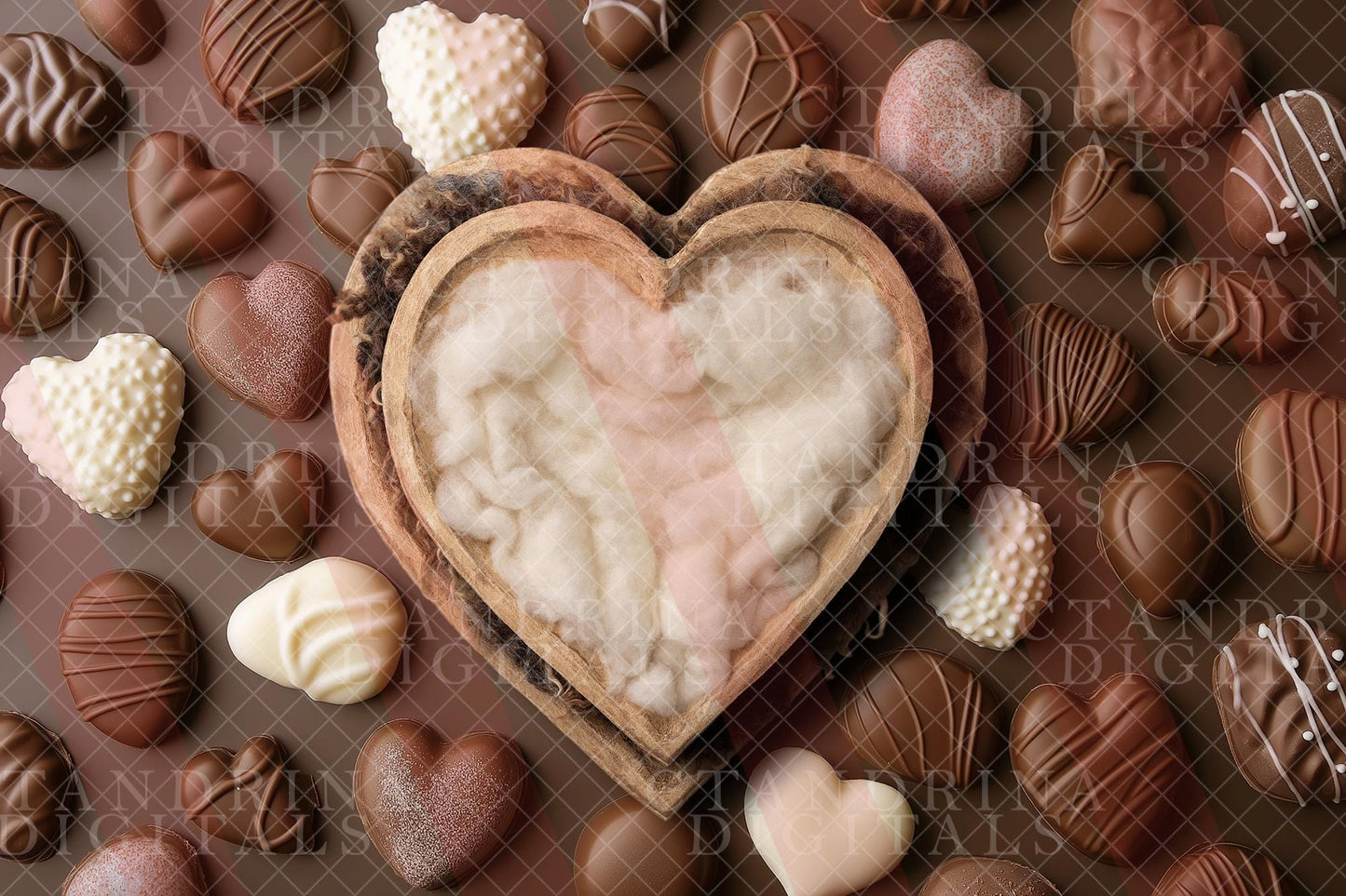 3 Candy Chocolate Newborn Digital Backdrops, Valentine Newborn Digital Background, Candy Backdrop, Heart Bowl Digital Backdrop for Photoshop