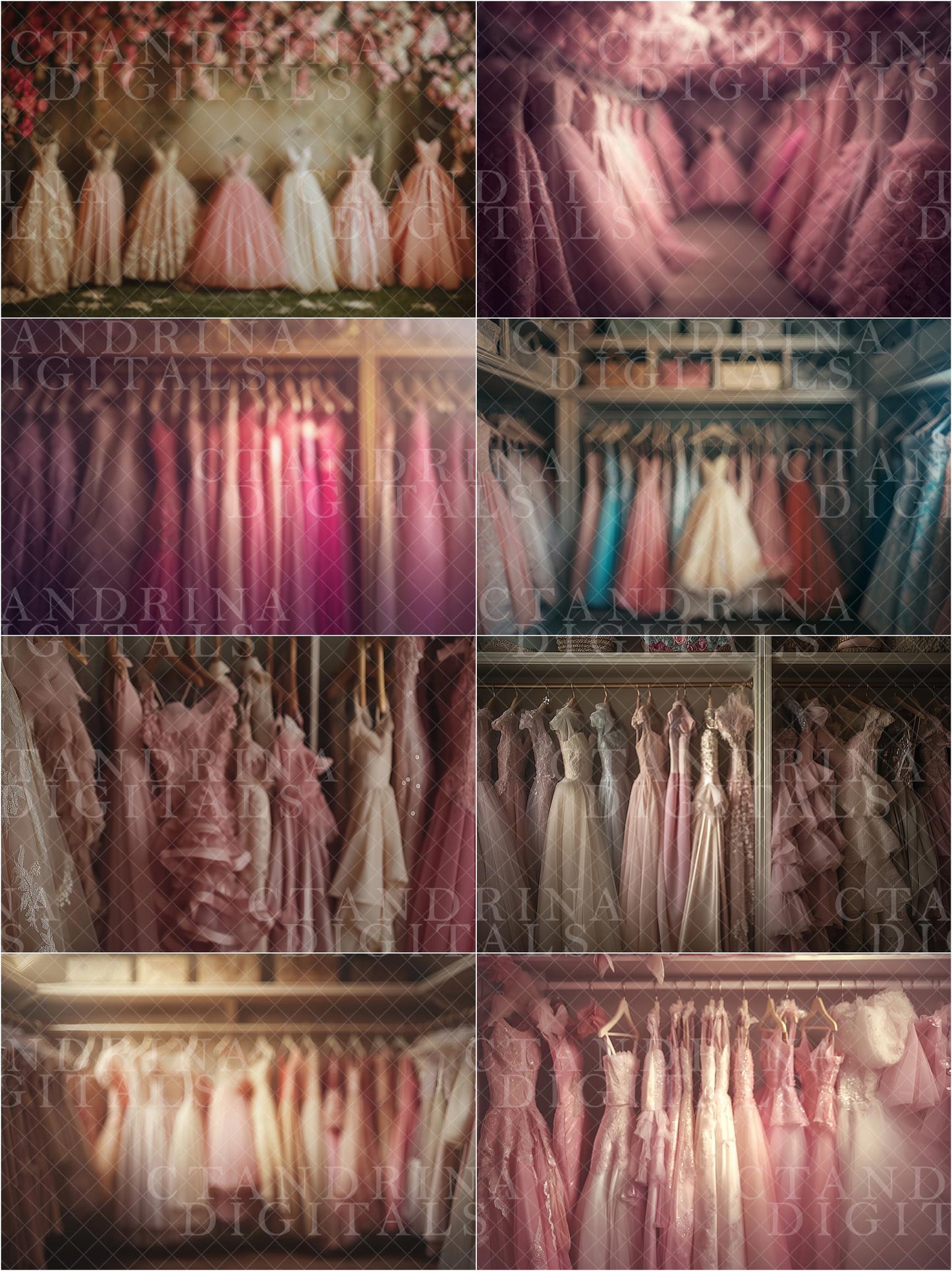 Princess Wardrobe Digital Backdrops, Dreamy Princess Dress Closet Digital Backgrounds for Photoshop, Fun Material Girl Digital Backdrops