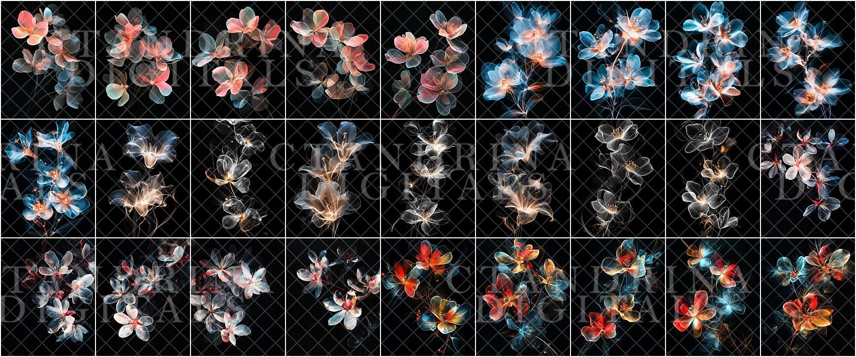 Glowing Flower Digital Backdrop Overlays, Floral Light Overlay, Floral Branch Overlays for Photoshop, Digital Background Overlay, Tutorial