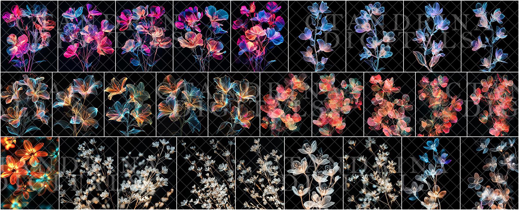 Glowing Flower Digital Backdrop Overlays, Floral Light Overlay, Floral Branch Overlays for Photoshop, Digital Background Overlay, Tutorial