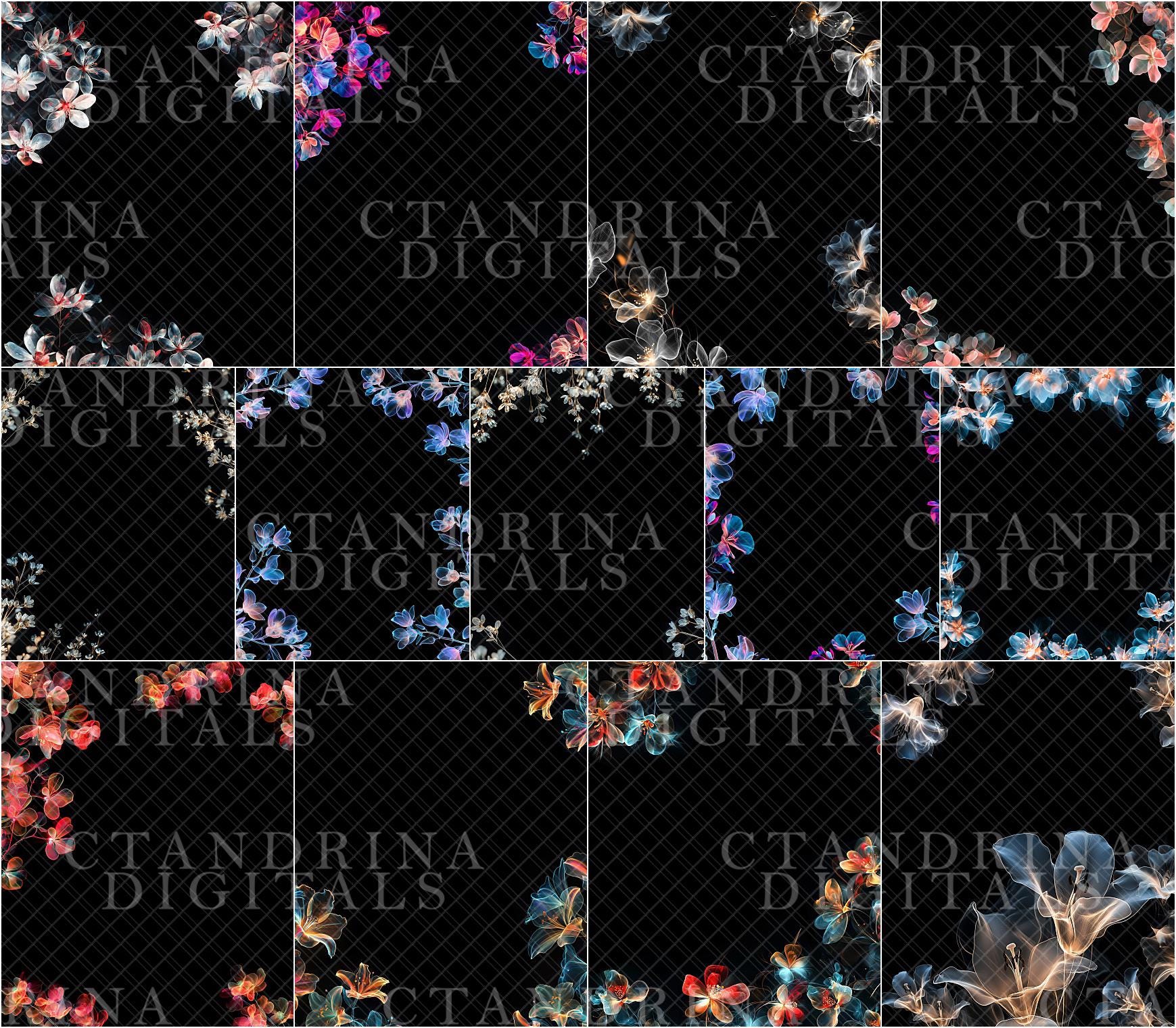 Glowing Flower Digital Backdrop Overlays, Floral Light Overlay, Floral Branch Overlays for Photoshop, Digital Background Overlay, Tutorial