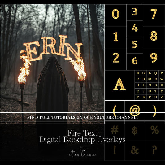 Fire Text Overlays, Flame Effect Letters, Fire Alphabet, Fire Numbers, Whimsical Fire Digital Backdrop Text Overlays for Photoshop