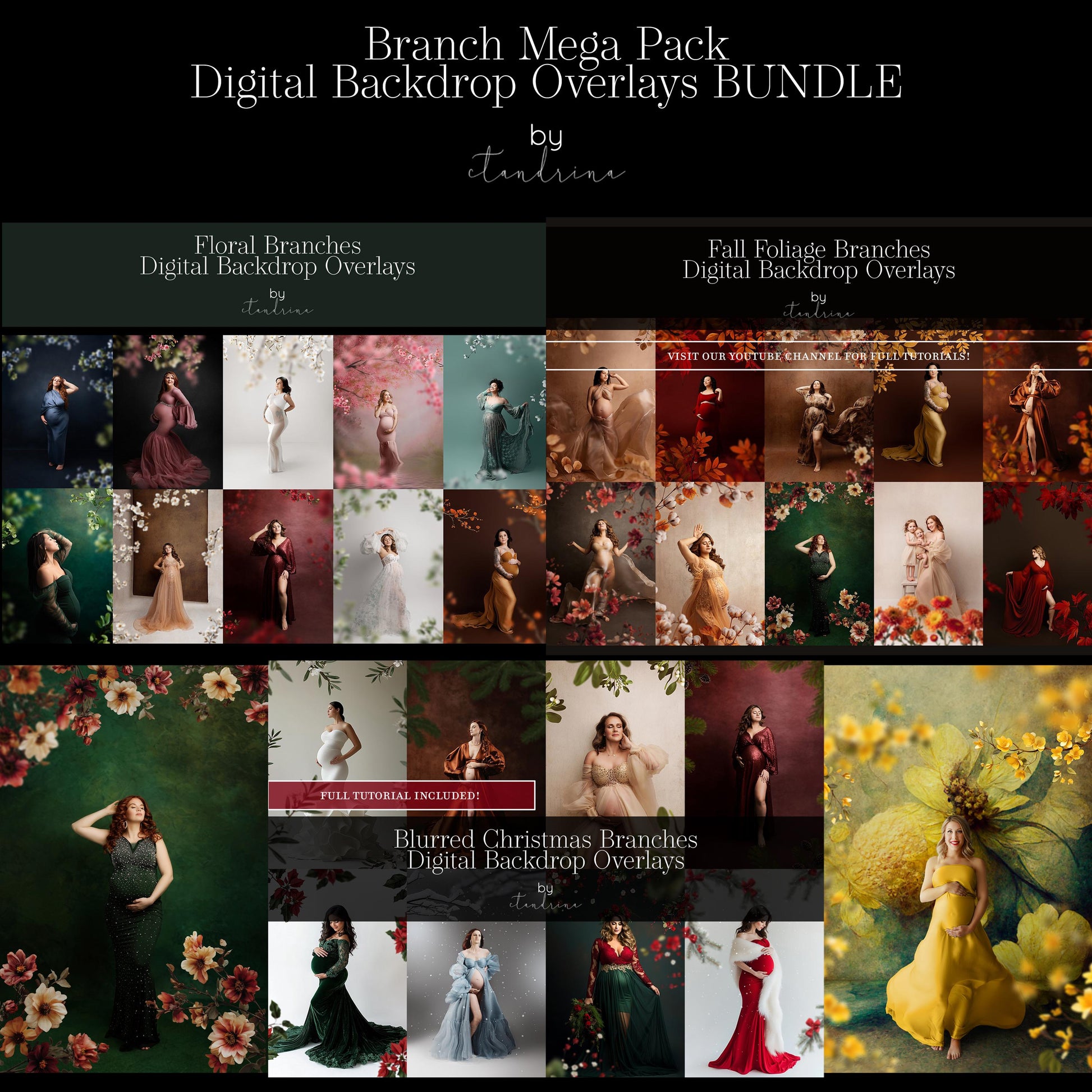 Floral Branch Backdrop Overlay Bundle: Seasonal Mega Pack (Digital Download)