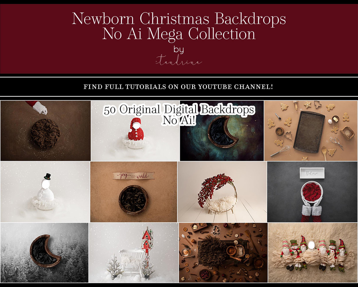 Mega Christmas Newborn Digital Backdrop Collection, No Ai Original CTandRina Set Baby Backdrops, Baby Backdrop Bundle for Photoshop