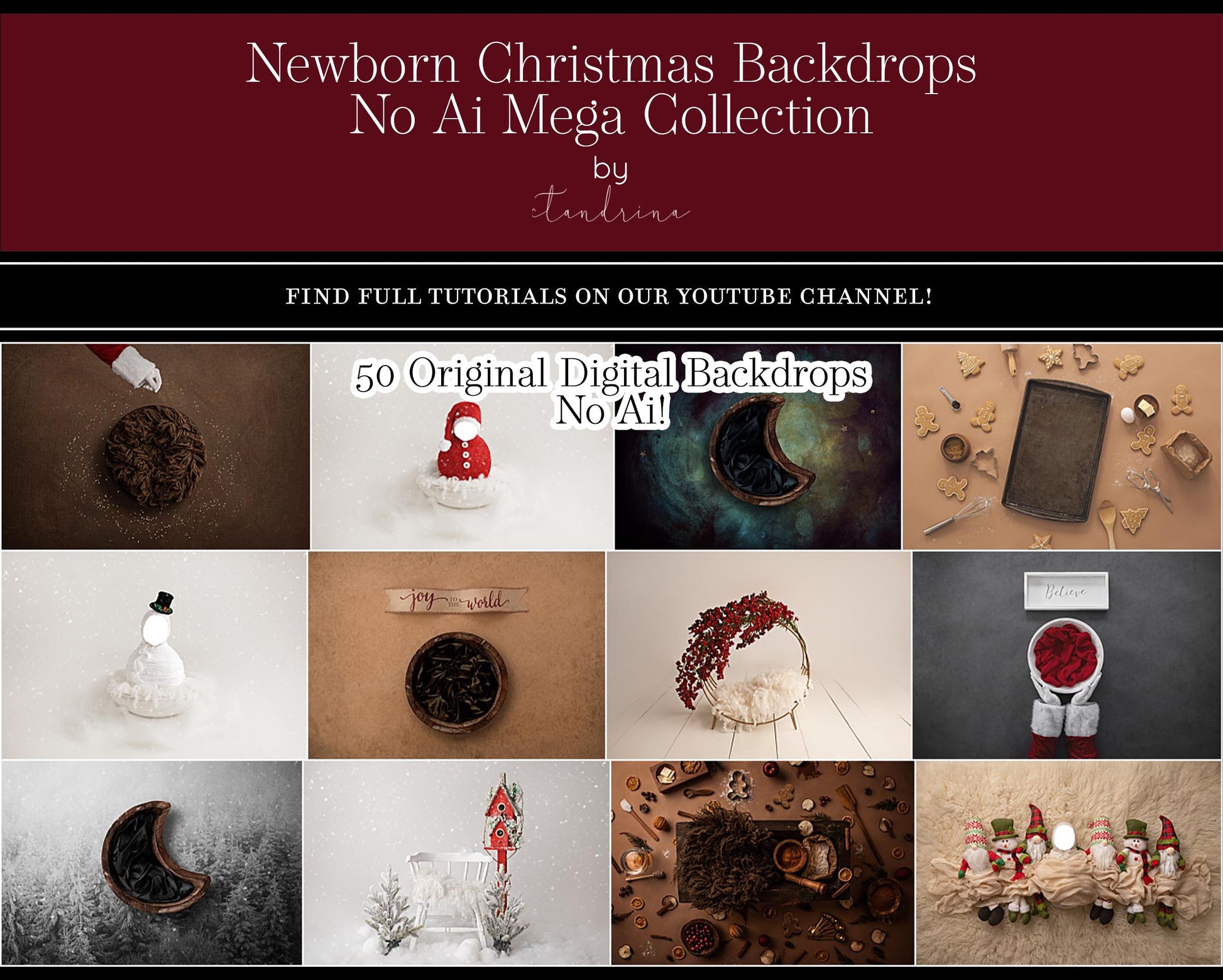 Mega Christmas Newborn Digital Backdrop Collection, No Ai Original CTandRina Set Baby Backdrops, Baby Backdrop Bundle for Photoshop