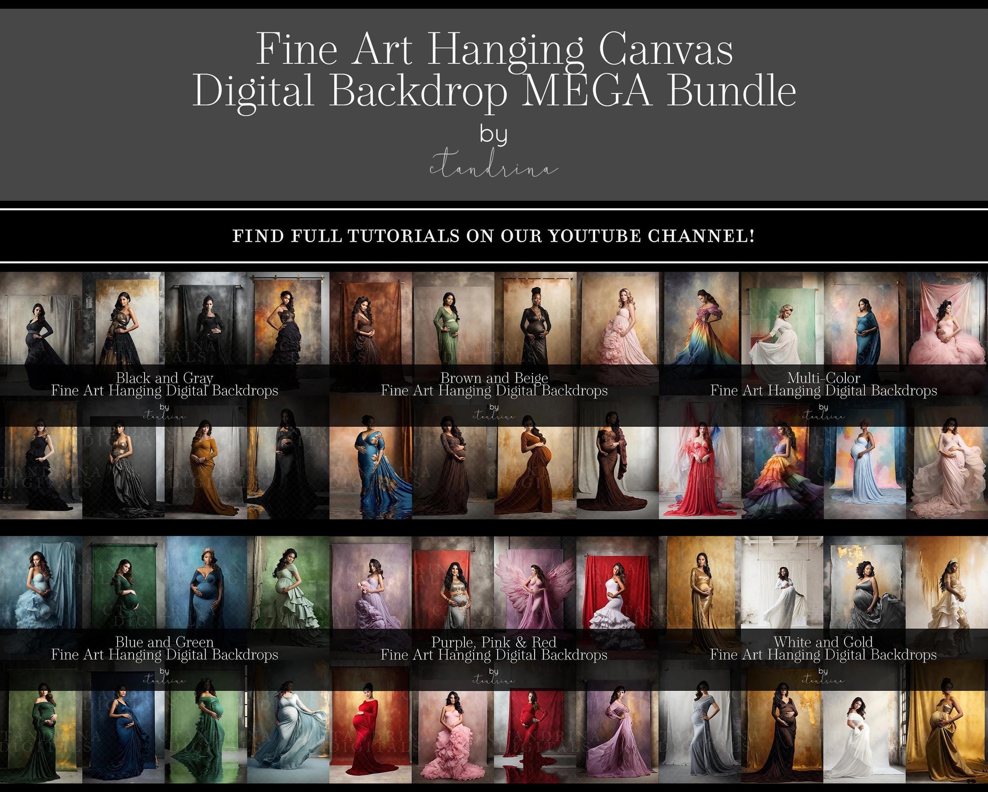Mega Fine Art Hanging Canvas Digital Backdrop Collection, Studio Digital Background Bundle for Photoshop