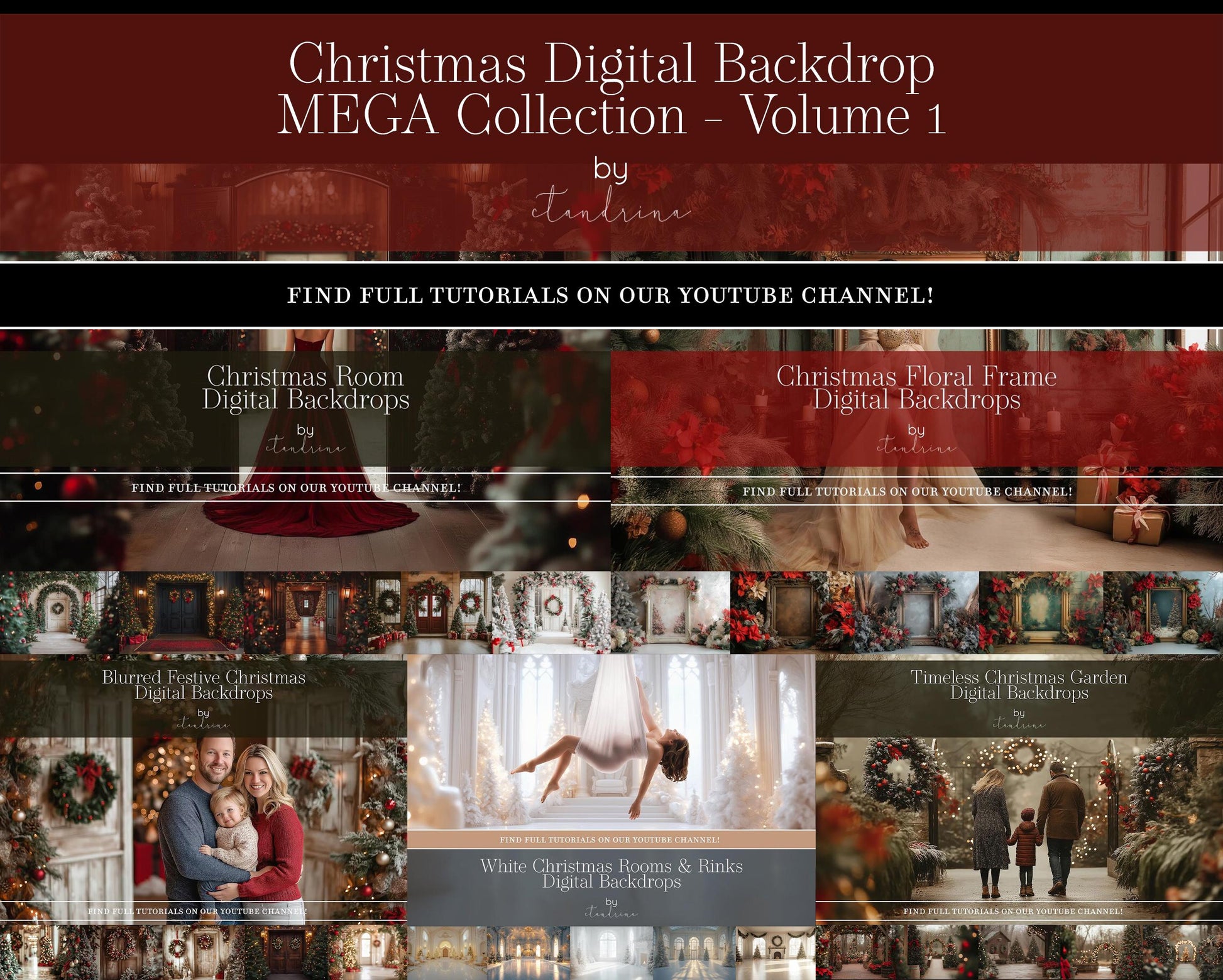 Christmas Digital Backdrop Collection 1, 120 Mega Backdrop Bundle, Holiday Digital Backdrops for Photoshop, Maternity and Portrait Backdrops