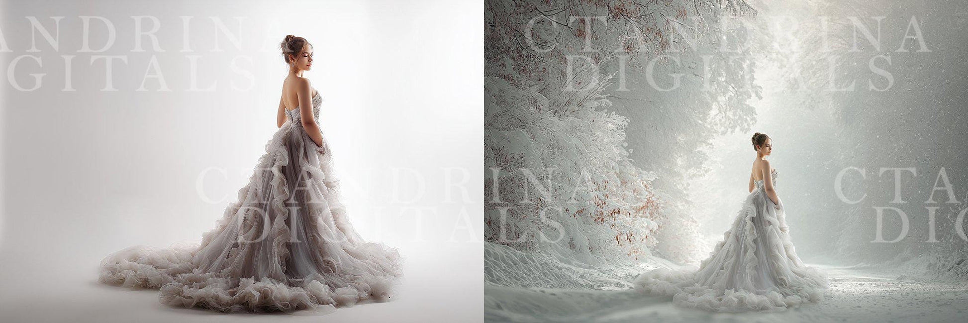 Winter White Digital Backdrops, Portrait Digital Backdrops for Photoshop, Christmas Backdrop Bundle (Tutorial Included)
