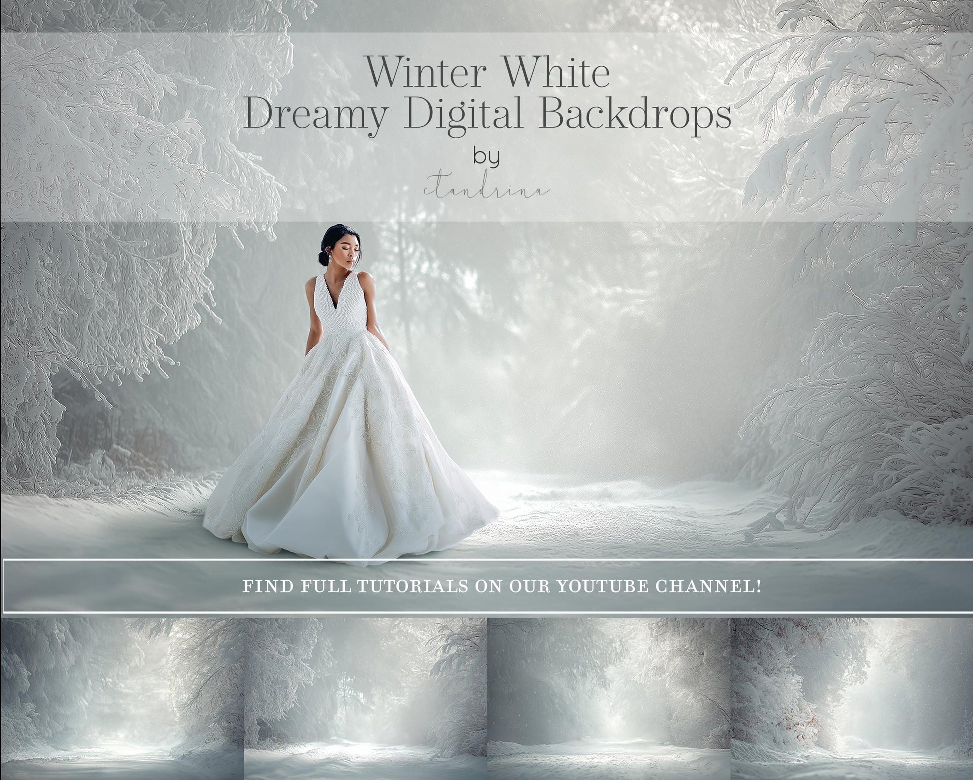Winter White Digital Backdrops, Portrait Digital Backdrops for Photoshop, Christmas Backdrop Bundle (Tutorial Included)