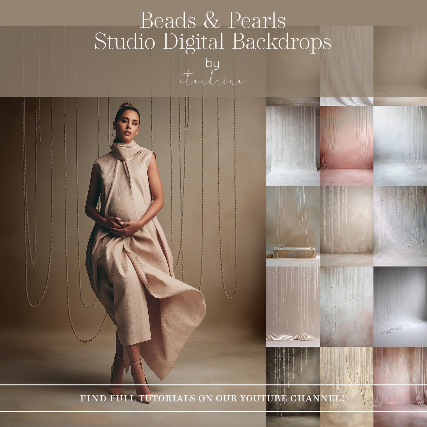 Studio Digital Backdrops, Beads & Pearls Digital Background for Portrait Photography, Maternity Photoshop Backdrops for Composites
