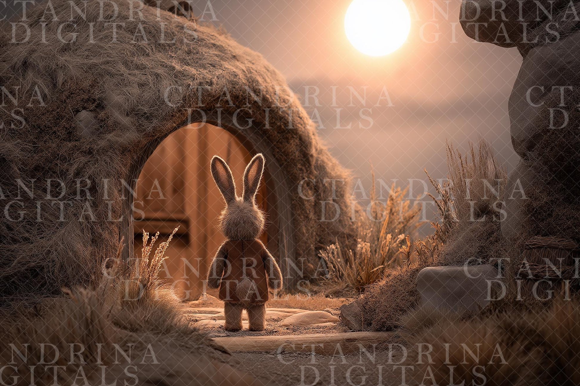 Easter Bunny Burrow Digital Backdrop, Spring Rabbit Fantasy Digital Background for Photoshop (JPG File)