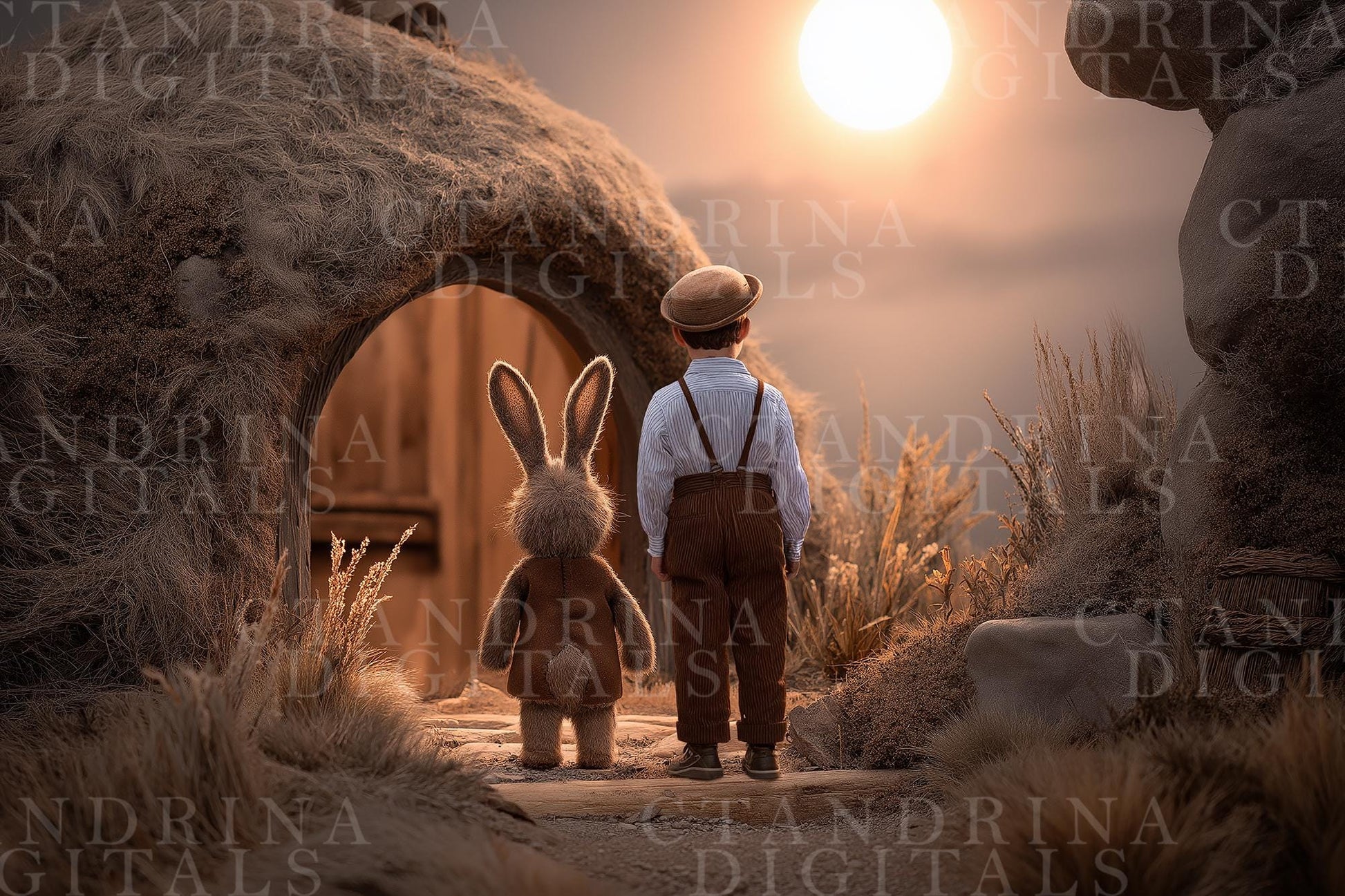 Easter Bunny Burrow Digital Backdrop, Spring Rabbit Fantasy Digital Background for Photoshop (JPG File)