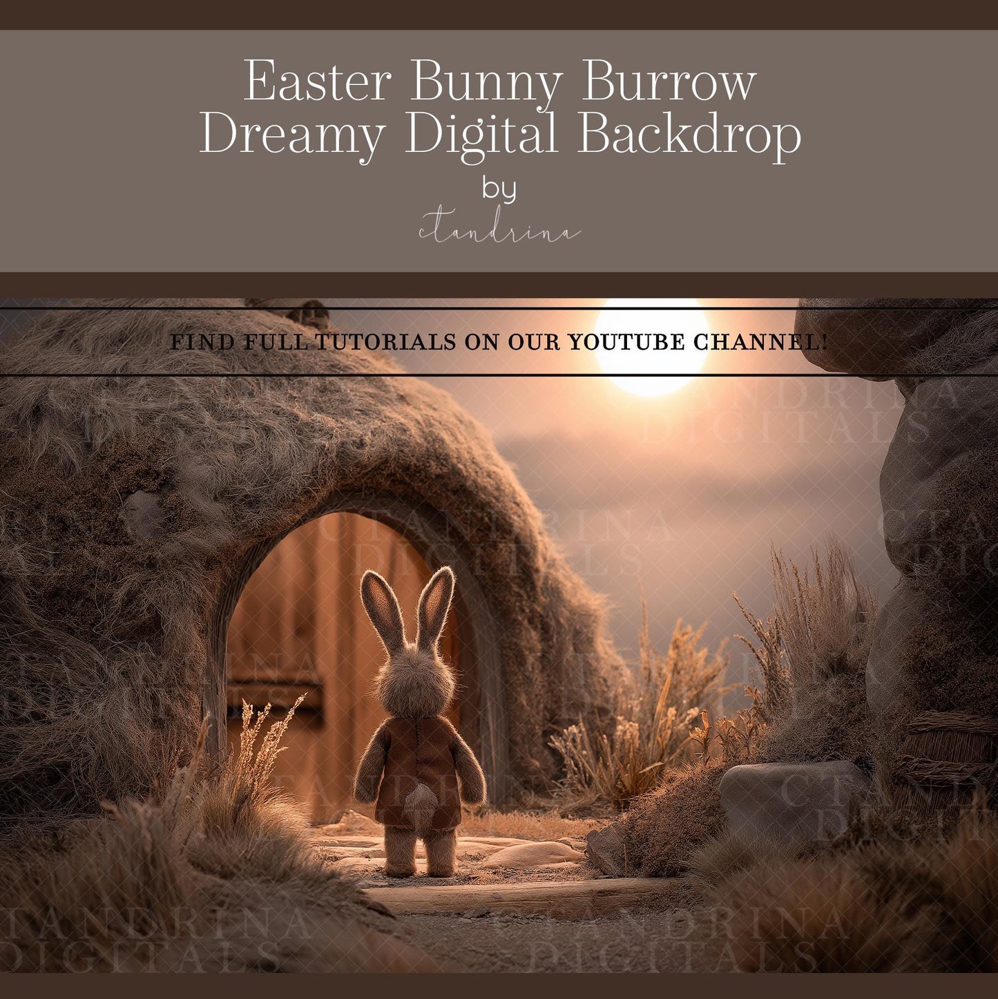 Easter Bunny Burrow Digital Backdrop, Spring Rabbit Fantasy Digital Background for Photoshop (JPG File)