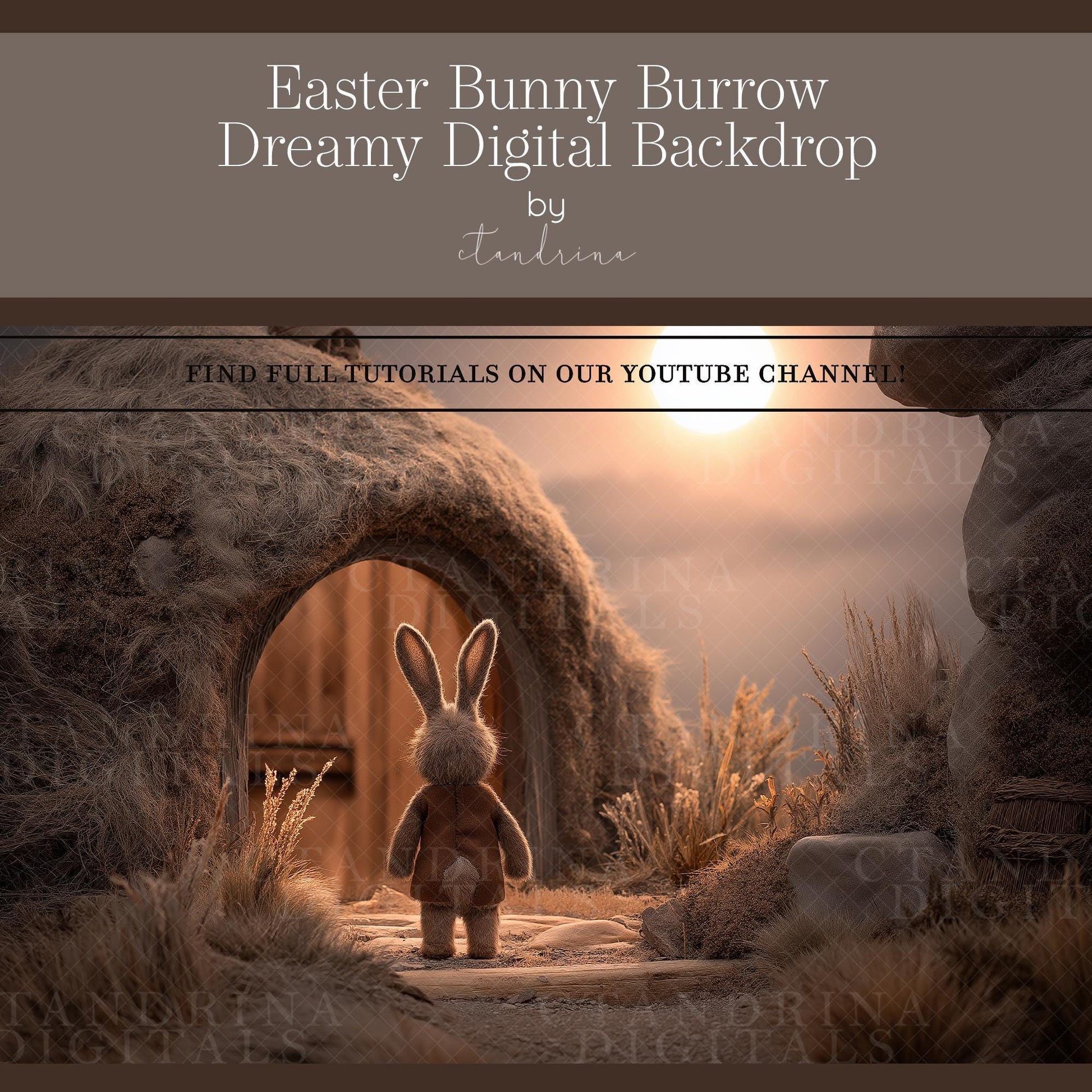Easter Bunny Burrow Digital Backdrop, Spring Rabbit Fantasy Digital Background for Photoshop (JPG File)