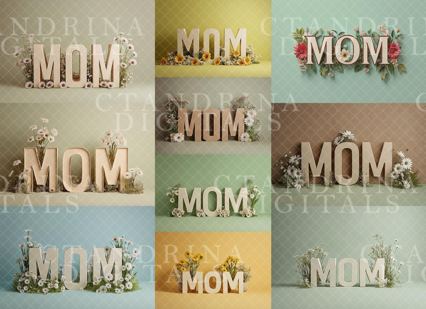 Mother's Day Marquee Digital Backdrops (Unlit), Maternity Digital Backdrops, MOM & Floral Sign Backgrounds for Photoshop, Tutorial Included