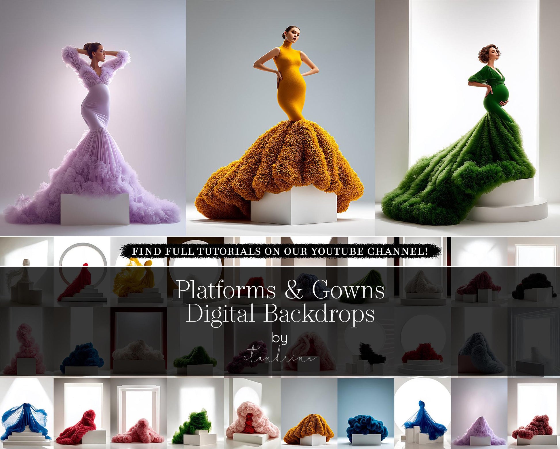 Studio Digital Backdrops, Platform & Gown Digital Backgrounds for Photoshop, Maternity Digitals for Composite Photography (Digital Download)