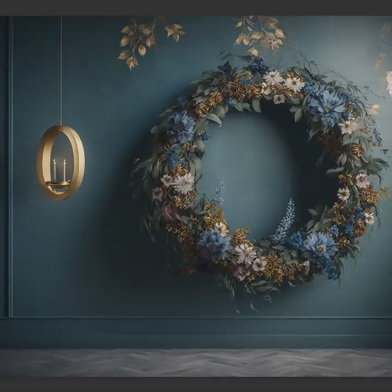 Blue Floral Ring Digital Backdrops, Blue Floral Hoop Maternity Backdrops, Maternity Digital Backdrops, Maternity Overlays for Photoshop