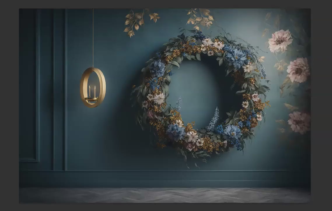 Blue Floral Ring Digital Backdrops, Blue Floral Hoop Maternity Backdrops, Maternity Digital Backdrops, Maternity Overlays for Photoshop