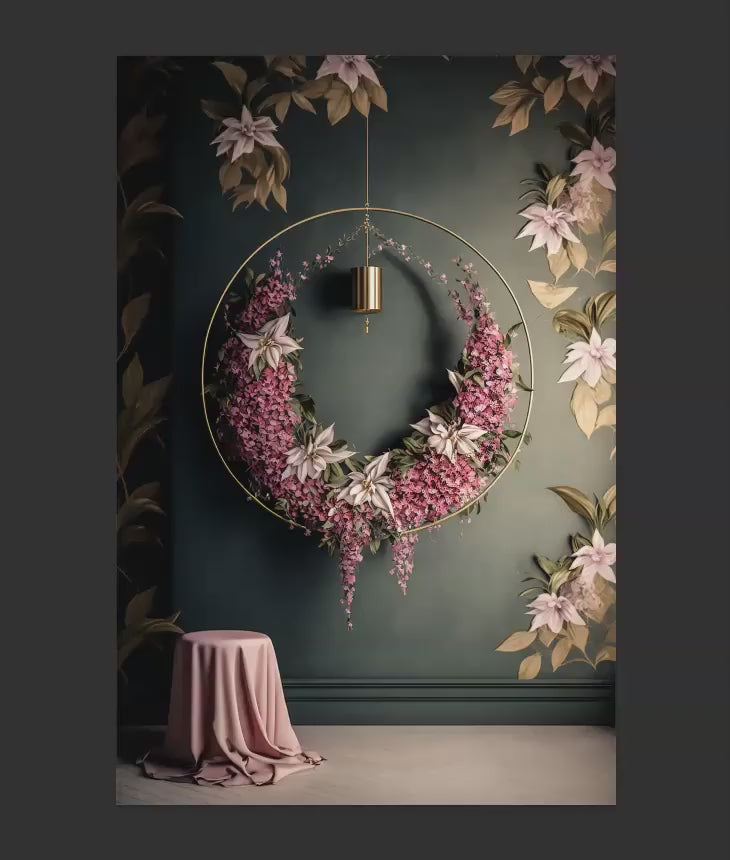 Pink Floral Ring Backdrops, Floral Hoop Backdrops, Maternity Digital Backdrops, Flower Ring Backdrops for Photoshop Composite