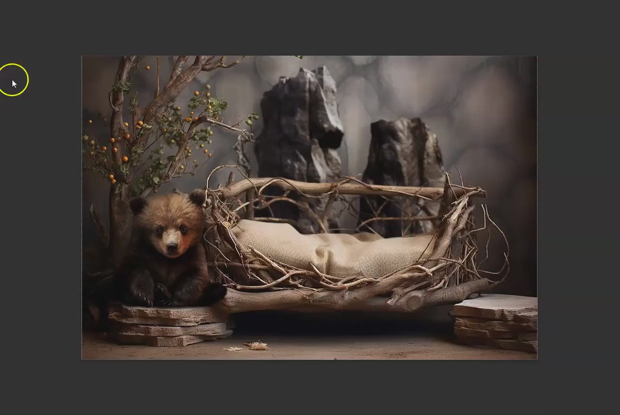 Bear Cub Newborn Digital Backdrop, Woodsy Baby Backdrop, Newborn Bear and Woods Digital Backdrop for Photoshop Composites