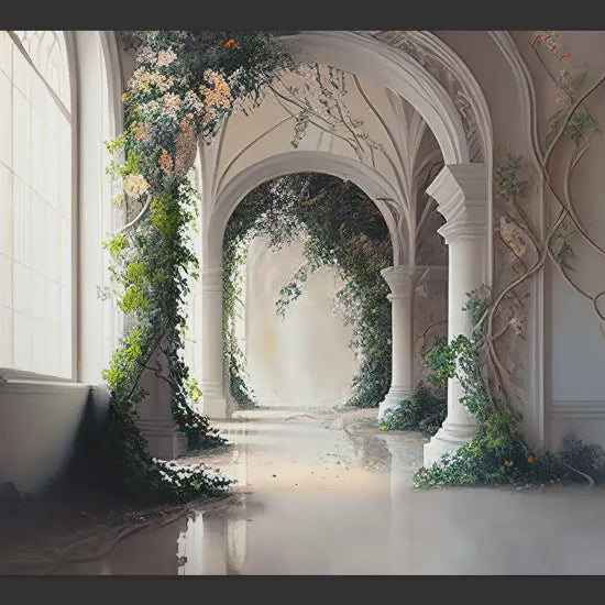 Grand Archway Digital Backdrops, White Flower Vines and Archway Digital Backdrops Overlays for Photoshop, Digitally Created Backdrops