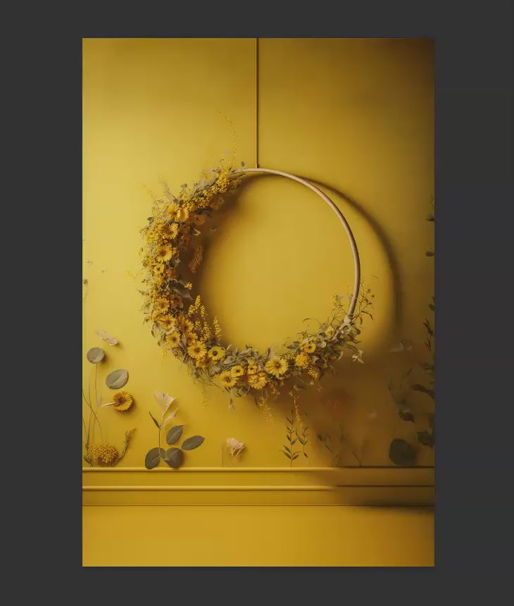 Yellow Floral Ring Digital Backdrops, Yellow Floral Hoop Maternity Backdrops, Maternity Digital Backdrops, Maternity Overlays for Photoshop