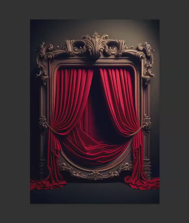 Red Framed Curtain Fine Art Backdrop Overlays, Red Curtain Background Overlays, Maternity Backdrop Overlays for Photoshop Composites