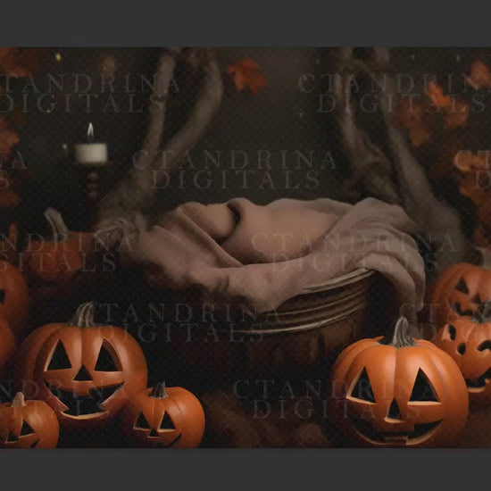 Halloween Newborn Digital Backdrop, Black Flame and Pumpkins Baby Background, Baby Witch Digital Backdrop for Photoshop Composites