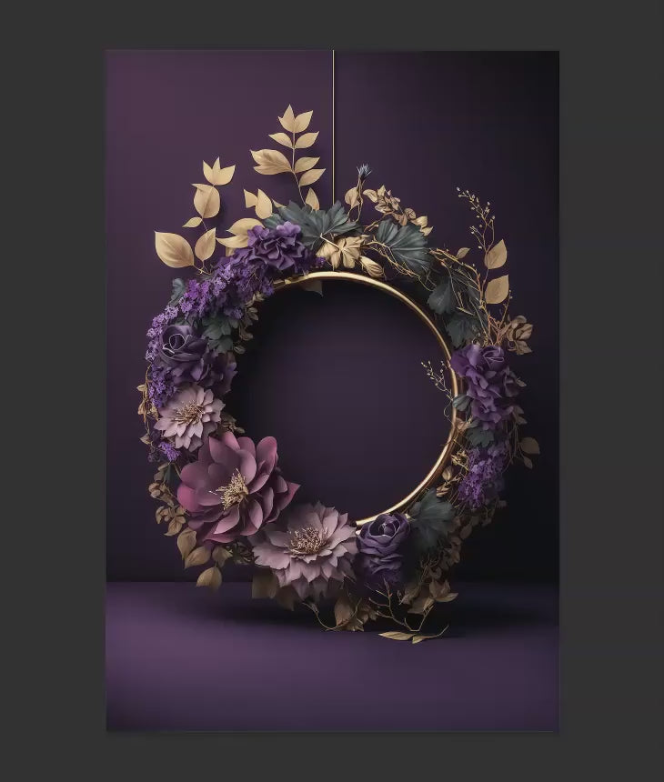 Purple Floral Ring Backdrops, Floral Hoop Backdrops, Maternity Digital Backdrops, Flower Ring Backdrops for Photoshop Composite