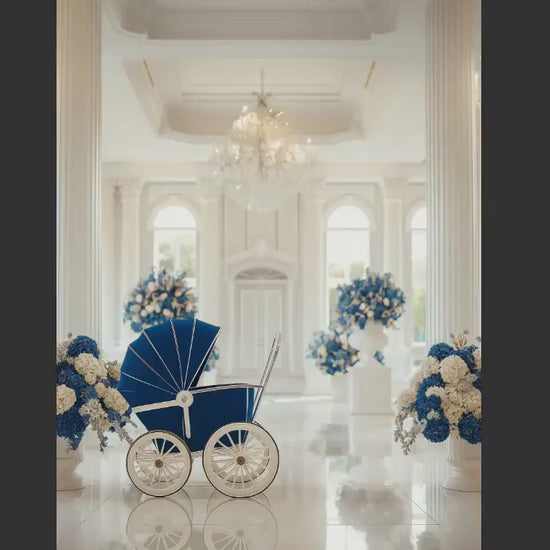 Blue and White Royal Room with Baby Carriage Maternity Digital Backdrop, Maternity Pram Digital Background, Maternity Digital Backdrops