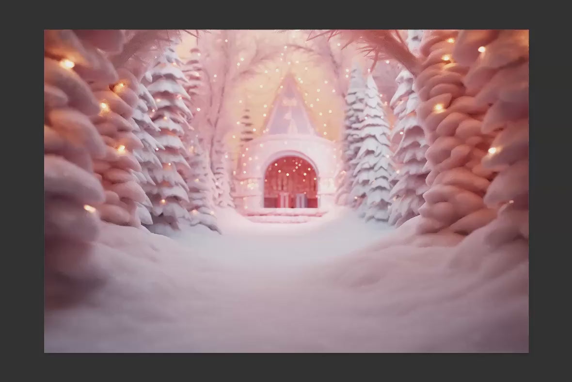 Pink Christmas Path Digital Backdrops, Dreamy Snowy Tunnel Backgrounds, Girly Christmas Digital Backdrops for Photoshop Composites - 4 Pack