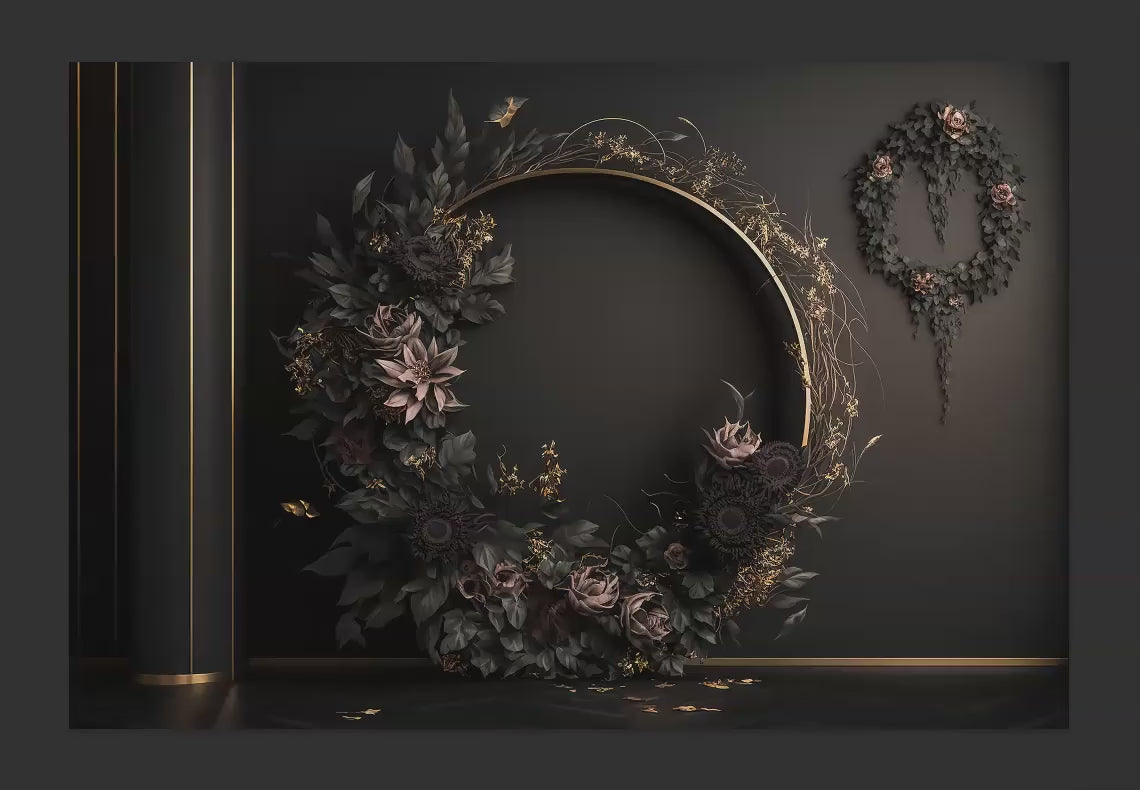 Dark Floral Ring Backdrops, Dark Floral Hoop Backdrops, Maternity Digital Backdrops, Maternity Floral Ring Backdrops for Photoshop