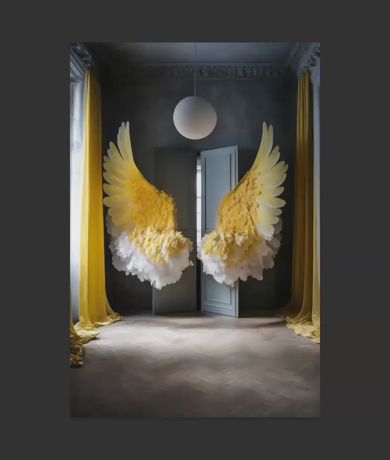 Yellow Wings Digital Backdrops, Yellow Angel Wing Luxury Maternity Digital Backdrops, Portrait Digital Backdrops for Photoshop Composite