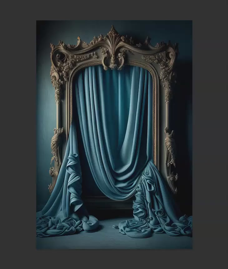 Blue and Green Framed Curtain Digital Backdrop Overlays, Curtain Digital Backdrops, Maternity Digital Backdrops for Photoshop Composites