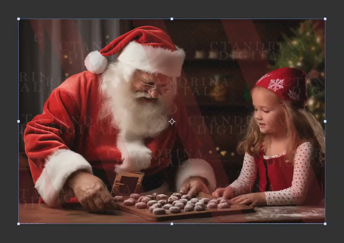 Baking with Santa Claus Digital Backdrop, Making Christmas Cookies with Santa Digital Backdrop for Photoshop, Christmas Digital Backdrops