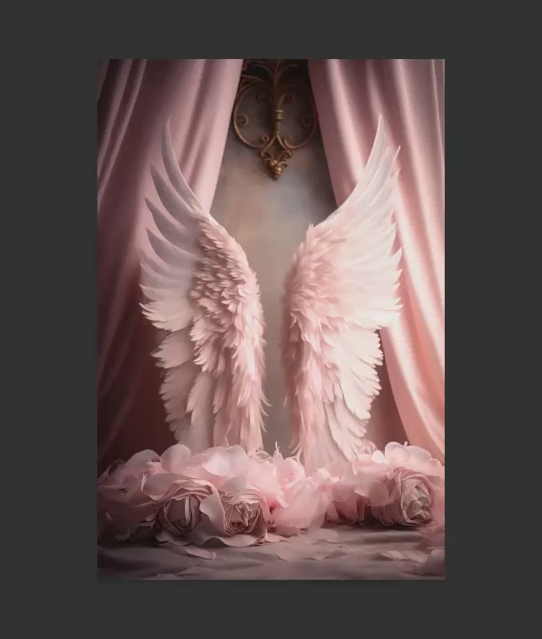 Pink Wings Digital Backdrops, Blush Angel Wing Luxury Maternity Digital Backdrops, Portrait Digital Backdrops for Photoshop Composite