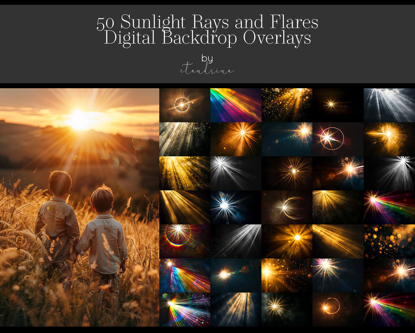 Sunlight Rays and Flare Digital Backdrops Overlays