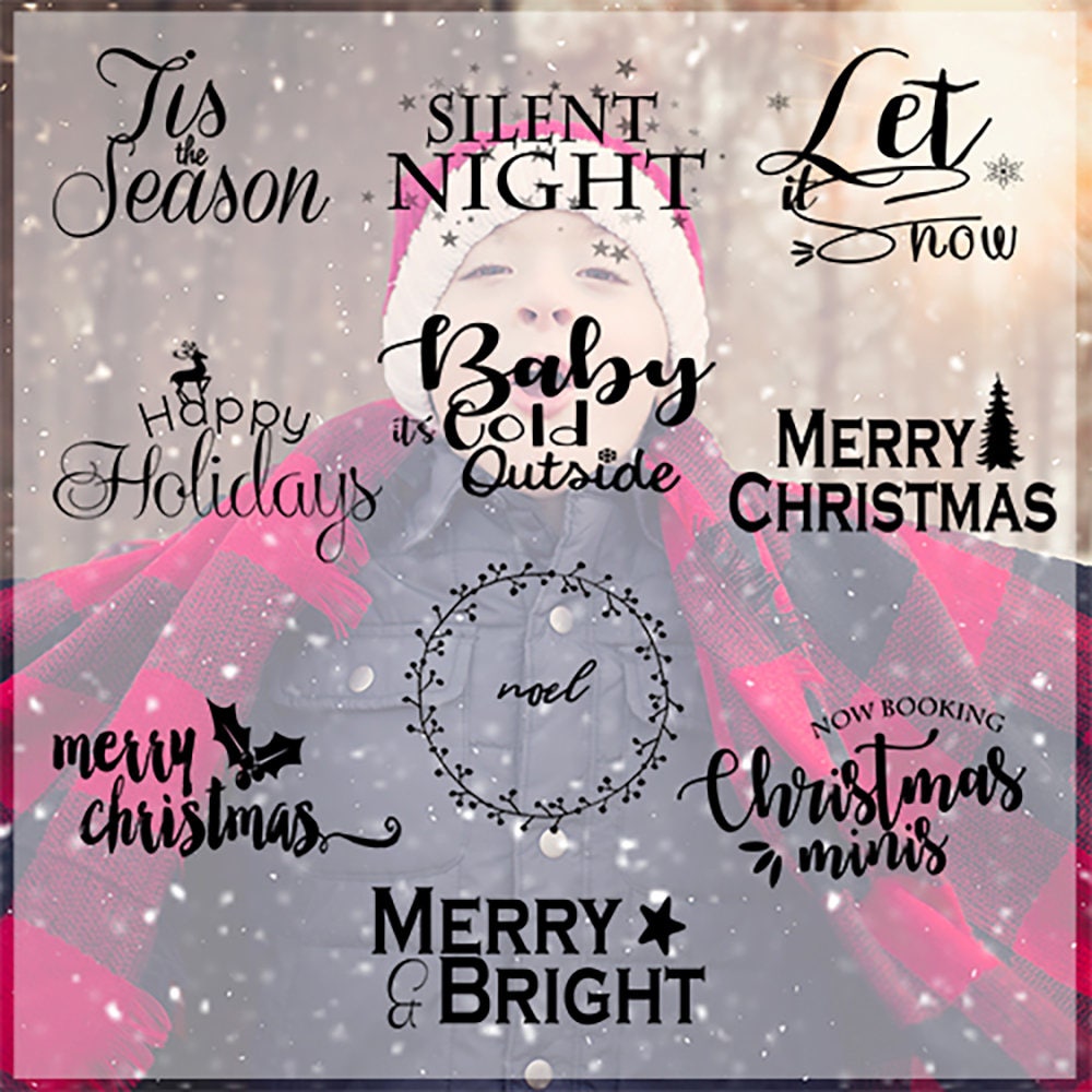 Christmas Word Overlays for Photoshop, Black and White .PNG Holiday Word Overlays, Christmas Overlays for Photoshop